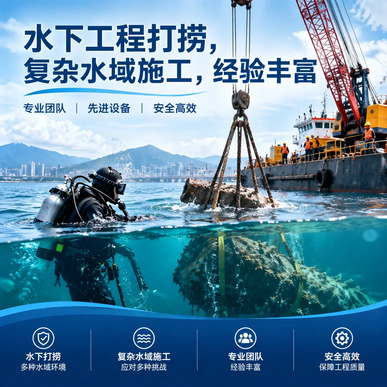 水下工程打捞，复杂水域施工，经验丰富麻城